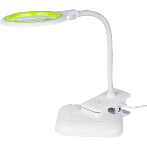 USB Powered Magnifying 4" 3D + 12D Glass Lens Desk Lamp with Base, Clamp and Dual Color LED-White